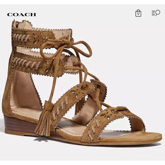 Coach Via Demi Wedge Sandals Size 7.5 Gladiator Tassel Ties Suede - Picture 8 of 8